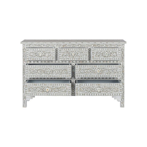 Chelsea House Charles Chest With Gray & White Mother-Of-Pearl Inlay — 7-Drawer Elegant Storage For Bedroom, Entryway 370552