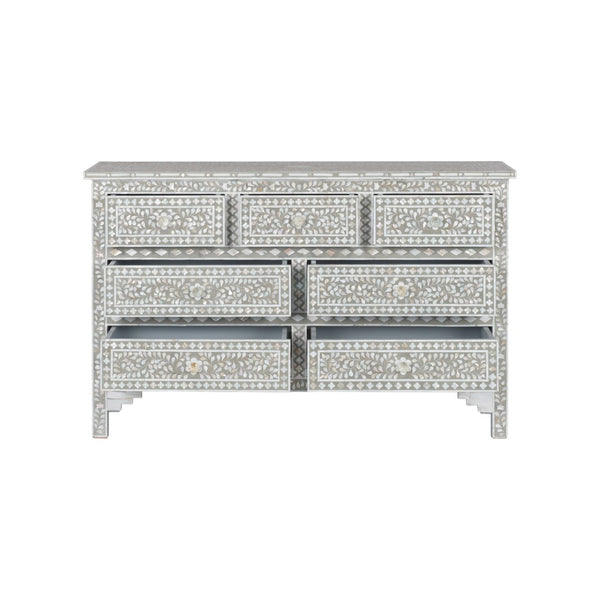 Chelsea House Charles Chest With Gray & White Mother-Of-Pearl Inlay — 7-Drawer Elegant Storage For Bedroom, Entryway 370552