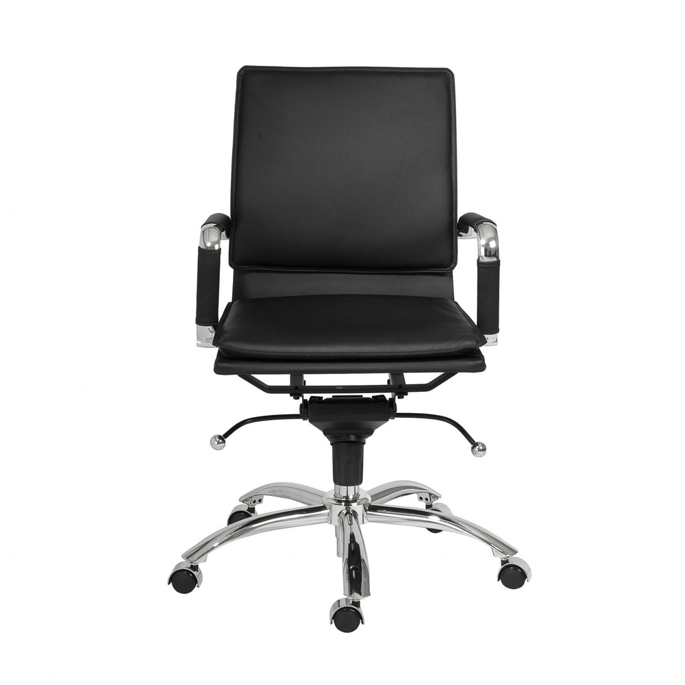 Homeroots Black And Silver Adjustable Swivel Faux Leather Rolling Conference Office Chair  Faux Leather 370555