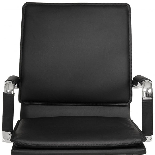Homeroots Black And Silver Adjustable Swivel Faux Leather Rolling Conference Office Chair  Faux Leather 370555
