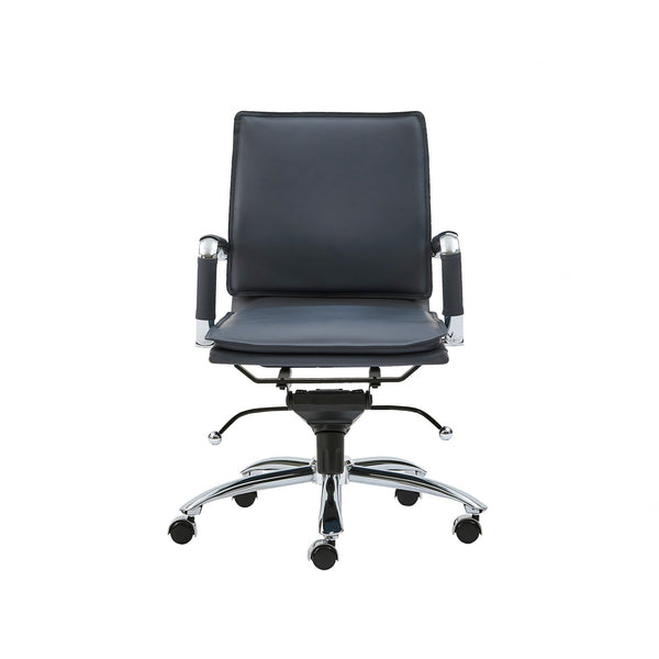 Homeroots Blue And Silver Adjustable Swivel Faux Leather Rolling Conference Office Chair  Faux Leather 370556