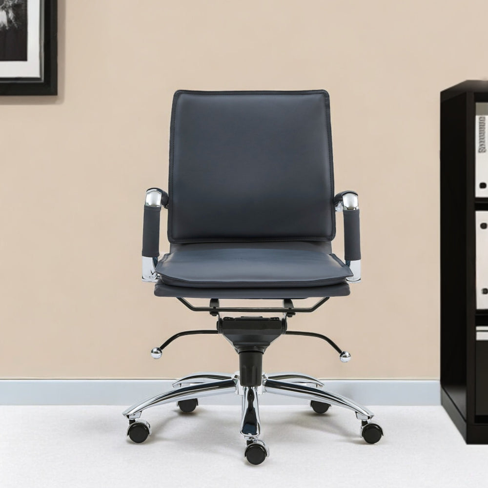 Homeroots Blue And Silver Adjustable Swivel Faux Leather Rolling Conference Office Chair  Faux Leather 370556