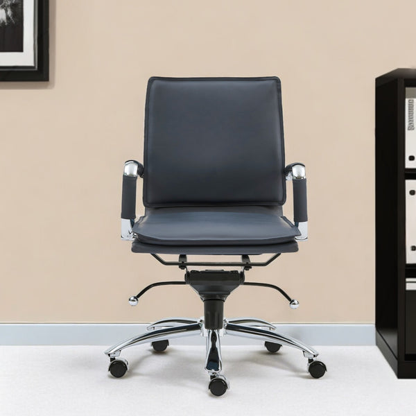 Homeroots Blue And Silver Adjustable Swivel Faux Leather Rolling Conference Office Chair  Faux Leather 370556