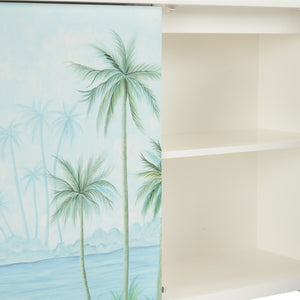 Chelsea House Palm Hand-Painted Tropical Console Cabinet With Palm Tree Island Scene, 3-Door Storage, 81"W 370557