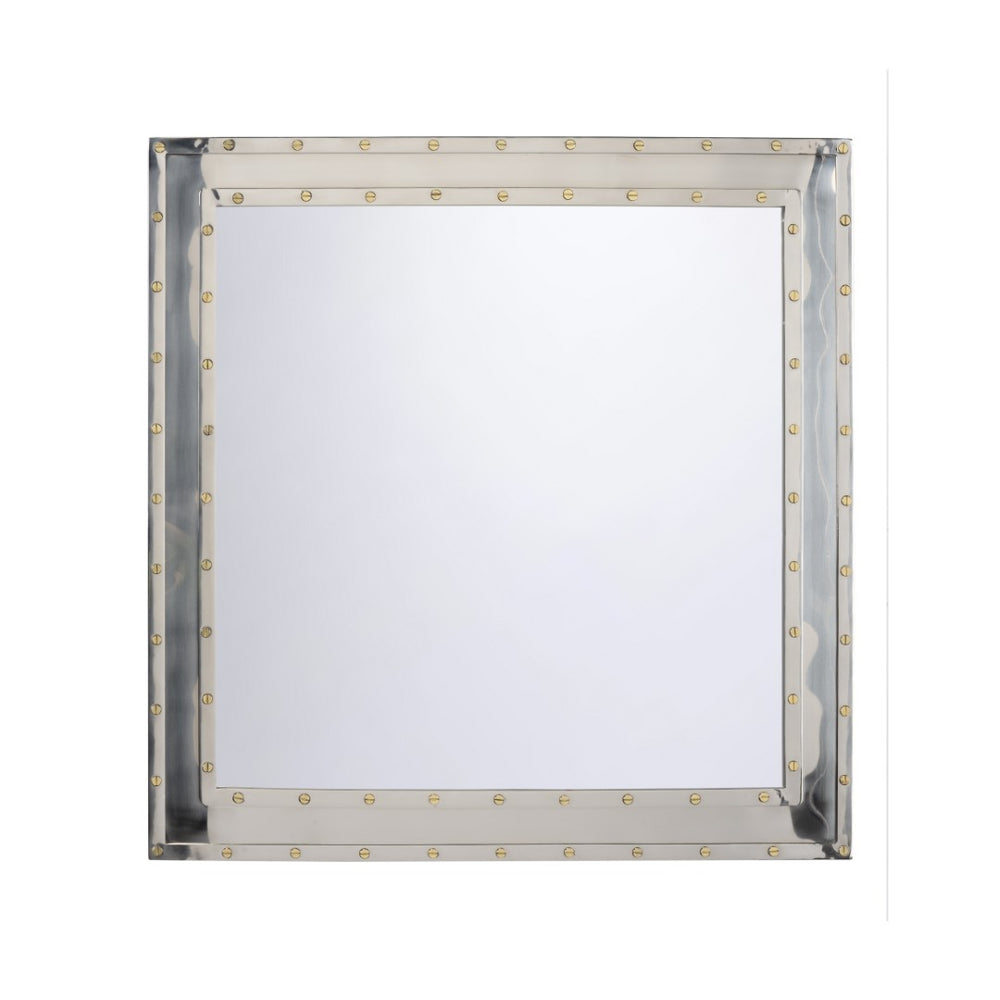 Chelsea House Santos Modern Industrial Wall Mirror 32" X 32" — Polished Nickel Frame With Antique Brass Rivets, Ready To Hang 370559