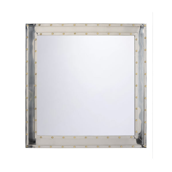 Chelsea House Santos Modern Industrial Wall Mirror 32" X 32" — Polished Nickel Frame With Antique Brass Rivets, Ready To Hang 370559