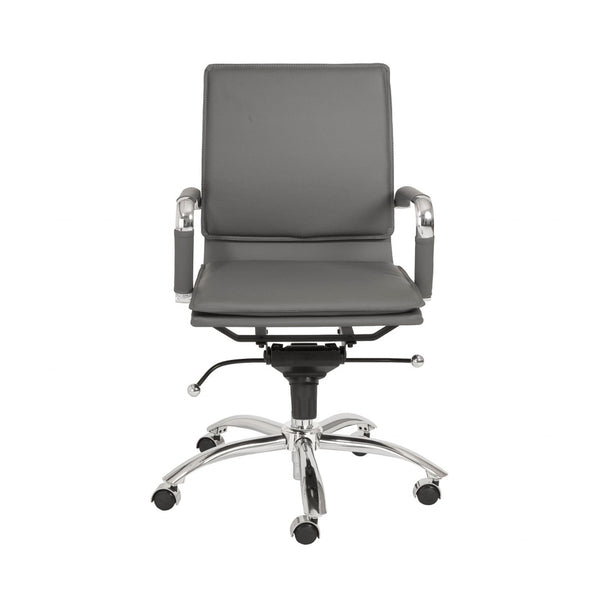 HomeRoots Silver Adjustable Swivel Faux Leather Rolling Conference Chair for Modern Office Comfort & Style 370559