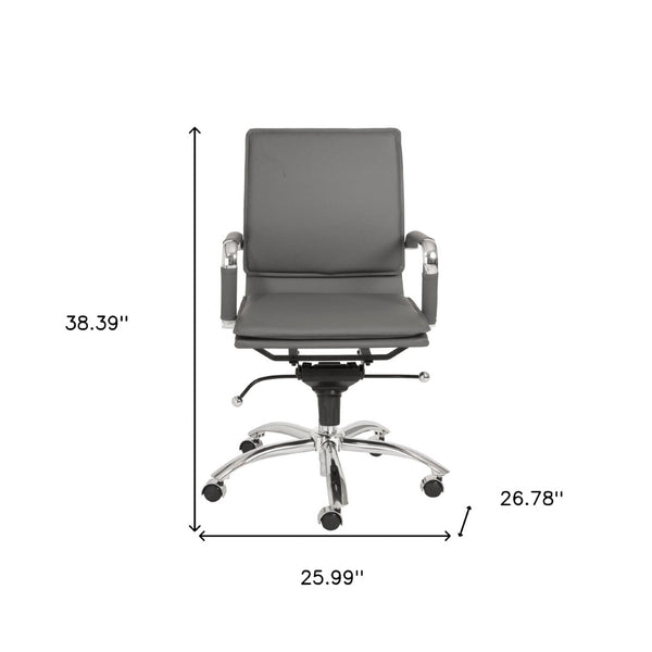 HomeRoots Silver Adjustable Swivel Faux Leather Rolling Conference Chair for Modern Office Comfort & Style 370559