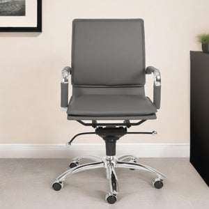 HomeRoots Silver Adjustable Swivel Faux Leather Rolling Conference Chair for Modern Office Comfort & Style 370559