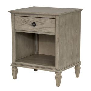 JLA Home Madison Park Signature - one-drawer wood nightstand with shelf — timeless tapered-leg bedside table, hand-finished grain, smooth drawer storage Reclaimed Grey MPS136-0320
