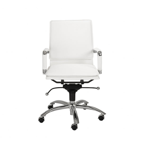 Homeroots White And Silver Adjustable Swivel Faux Leather Rolling Conference Office Chair  Faux Leather 370560