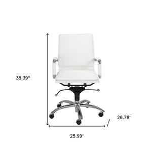 Homeroots White And Silver Adjustable Swivel Faux Leather Rolling Conference Office Chair  Faux Leather 370560