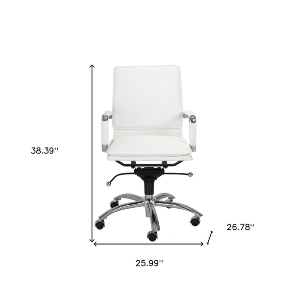 Homeroots White And Silver Adjustable Swivel Faux Leather Rolling Conference Office Chair  Faux Leather 370560