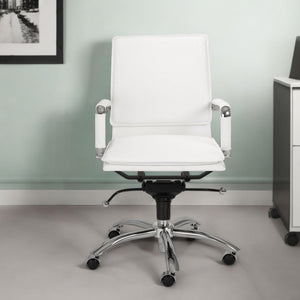 Homeroots White And Silver Adjustable Swivel Faux Leather Rolling Conference Office Chair  Faux Leather 370560