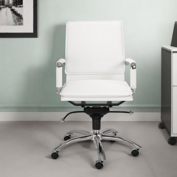 Homeroots White And Silver Adjustable Swivel Faux Leather Rolling Conference Office Chair  Faux Leather 370560