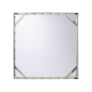 Chelsea House Rivet Round Metal Mirror 24" — Polished Nickel Face With Brass Rivets, Industrial Modern Accent Piece 370561