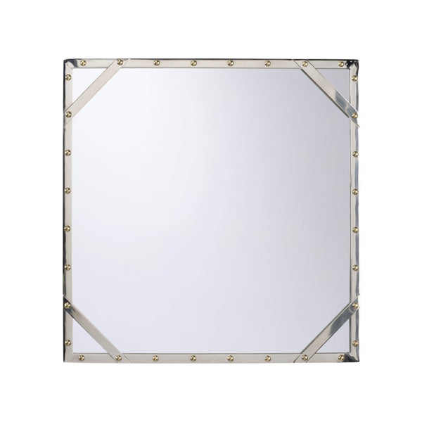 Chelsea House Rivet Round Metal Mirror 24" — Polished Nickel Face With Brass Rivets, Industrial Modern Accent Piece 370561