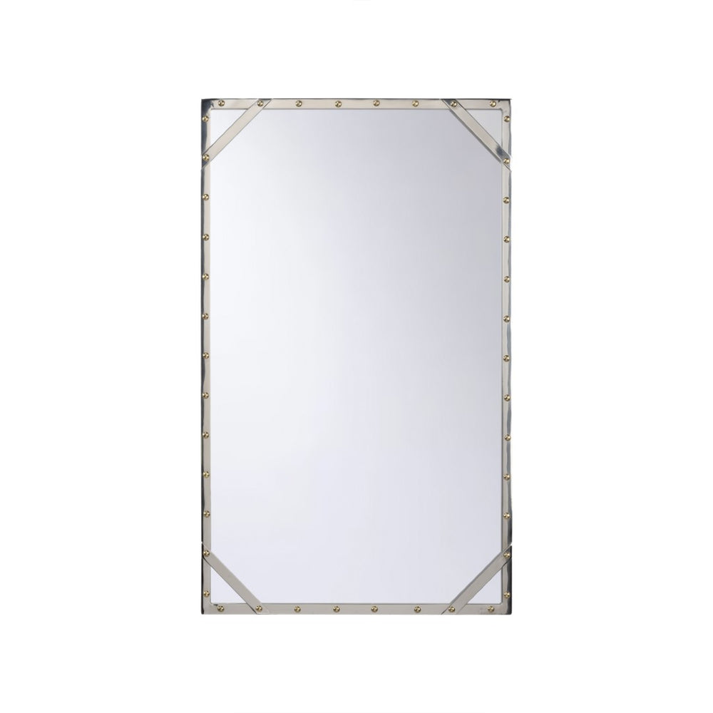 Chelsea House Rivet Silver Metal Mirror With Polished Brass Rivet Accents — Industrial Two-Tone 39"X24" Elegance 370562
