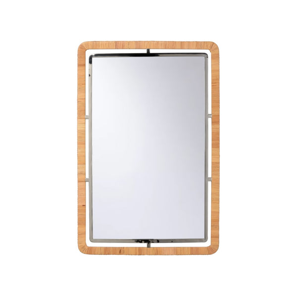 Chelsea House Baldein Round Raffia & Polished Nickel Mirror 45" X 30" — Contemporary Organic Accent For Entryways 370563