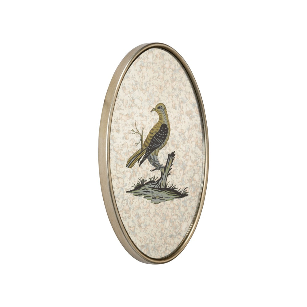 Chelsea House Oval Antiqued Mirrored Bird Plaque By Bill Cain — Hand-Painted Vintage Silver-Leaf Mirror Accent, 15X10 370572