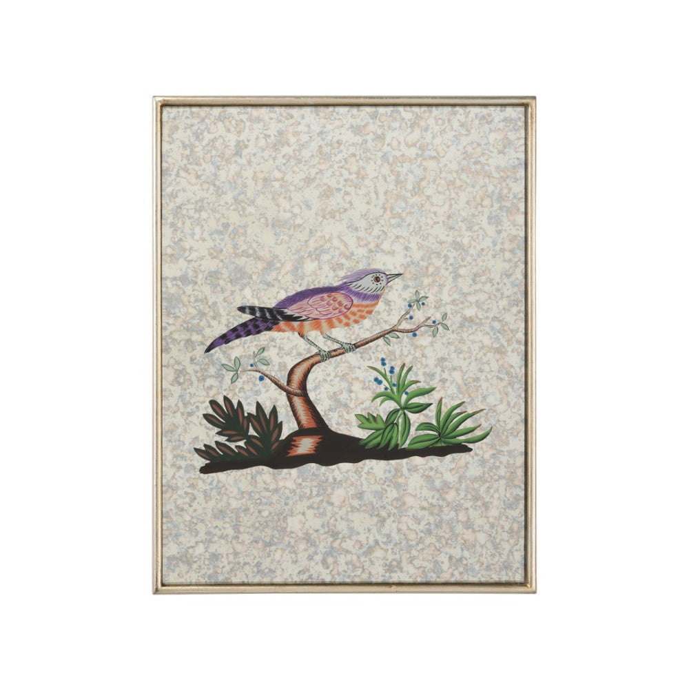 Chelsea House Square Antiqued Mirrored Bird By Bill Cain — Hand-Painted Vintage Mirror Art, Distressed Silver Frame, 18X14" 370578