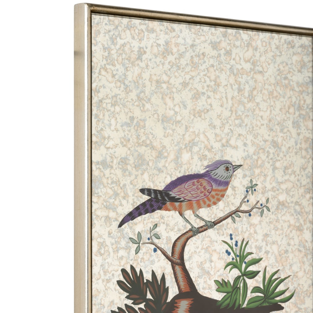 Chelsea House Square Antiqued Mirrored Bird By Bill Cain — Hand-Painted Vintage Mirror Art, Distressed Silver Frame, 18X14" 370578