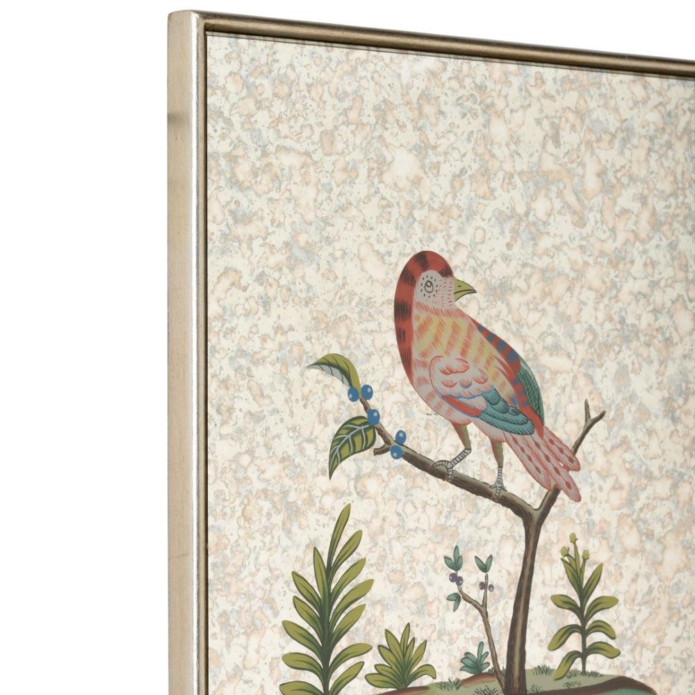 Chelsea House Square Antiqued Mirrored Bird Accent Wall Mirror By Bill Cain — Hand-Painted Vintage Silver Leaf, 18X14 370581