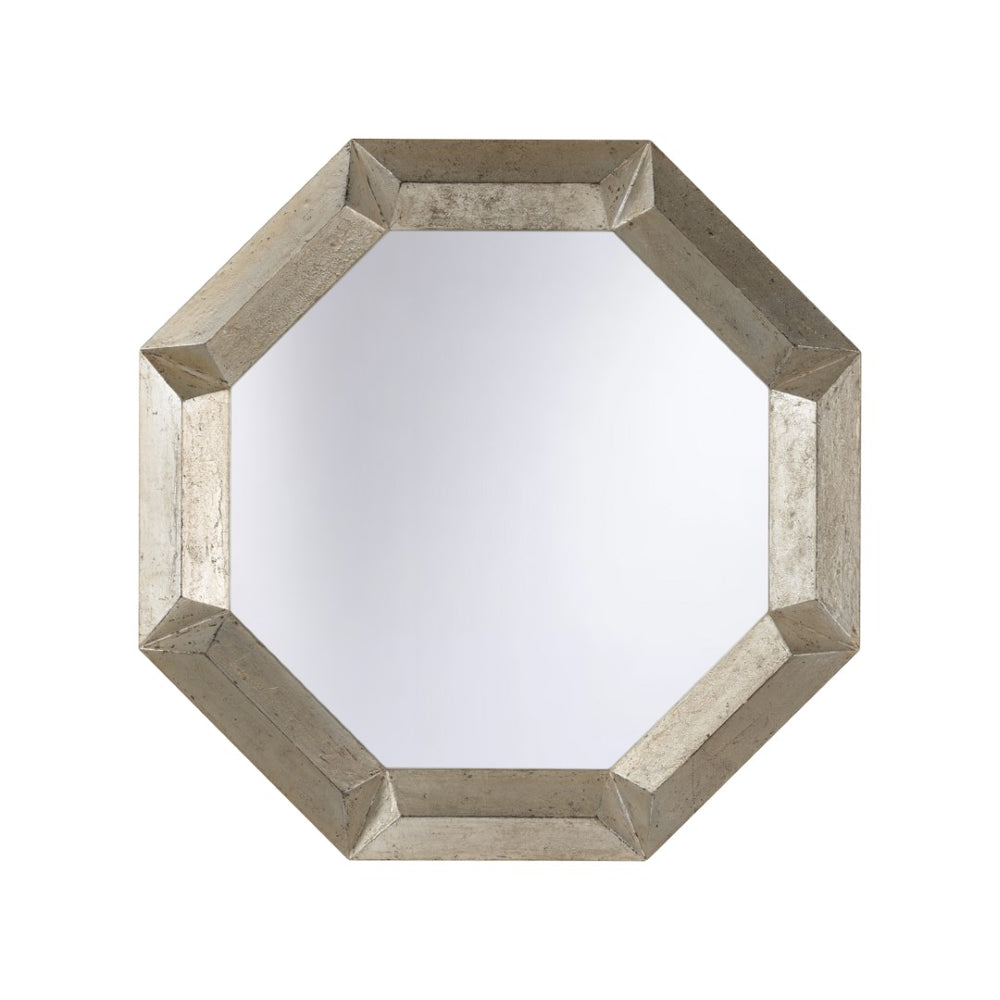Chelsea House Henri Octagonal Mirror With Aged Silver Leaf Faceted Frame, 26.5" Modern Geometric Wall Accent 370584