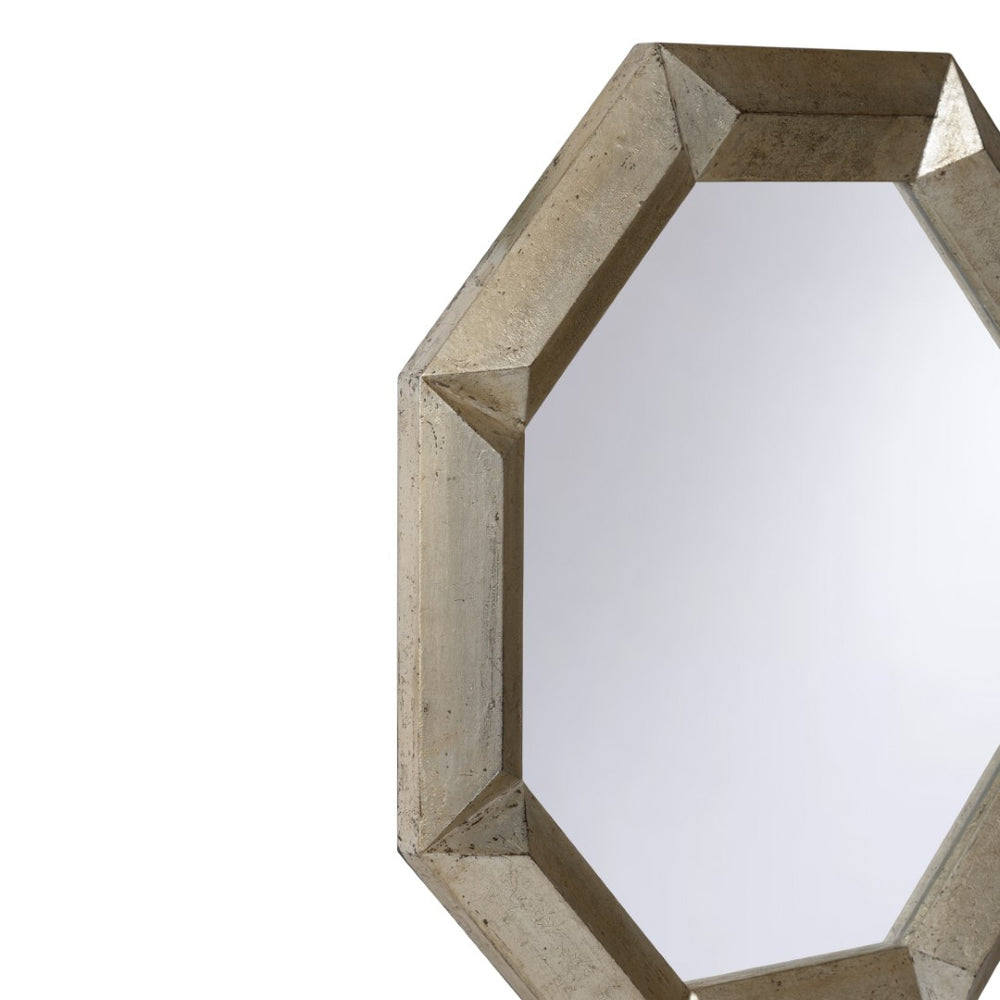 Chelsea House Henri Octagonal Mirror With Aged Silver Leaf Faceted Frame, 26.5" Modern Geometric Wall Accent 370584