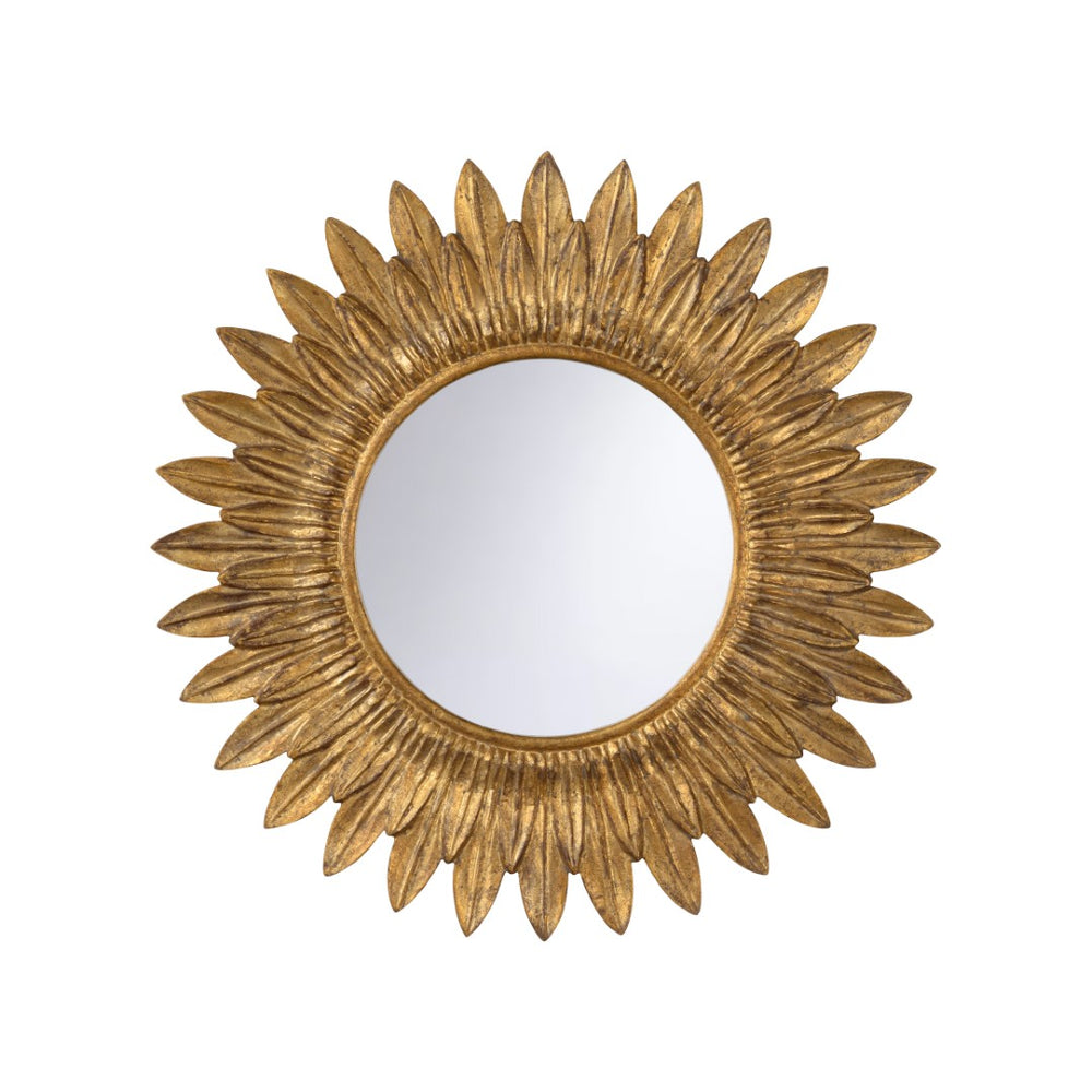 Chelsea House Sunflower Round Wood Mirror With Antique Gold Petal Frame, 23.5" Vintage Farmhouse Accent For Walls 370587