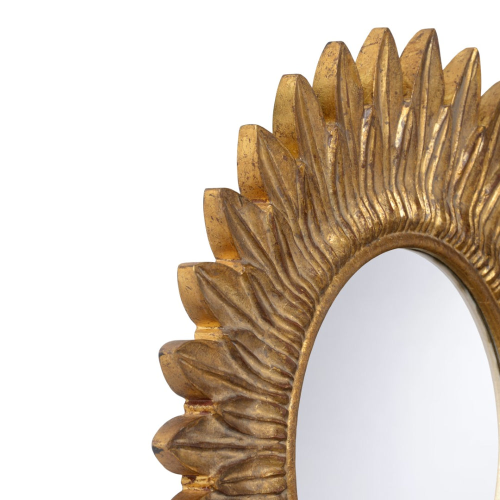 Chelsea House Sunflower Round Wood Mirror With Antique Gold Petal Frame, 23.5" Vintage Farmhouse Accent For Walls 370587
