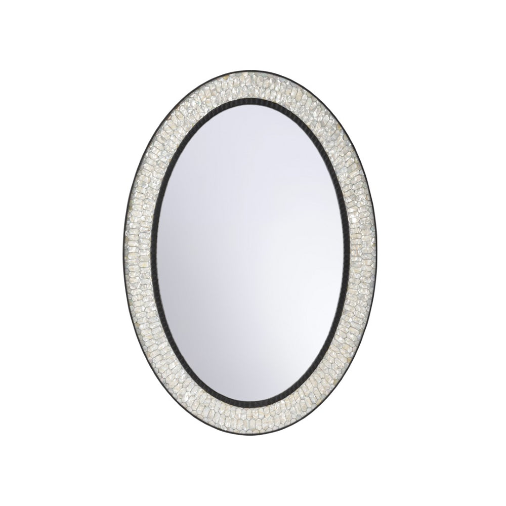 Chelsea House Mother Of Pearl Oval Mirror With Iridescent Shell Frame And Leather Trim, 42" X 29.5", Ready-To-Hang Decor 370588