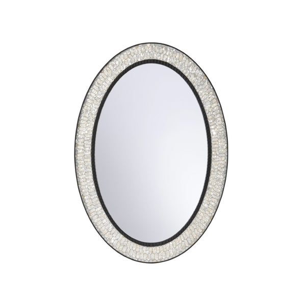 Chelsea House Mother Of Pearl Oval Mirror With Iridescent Shell Frame And Leather Trim, 42" X 29.5", Ready-To-Hang Decor 370588