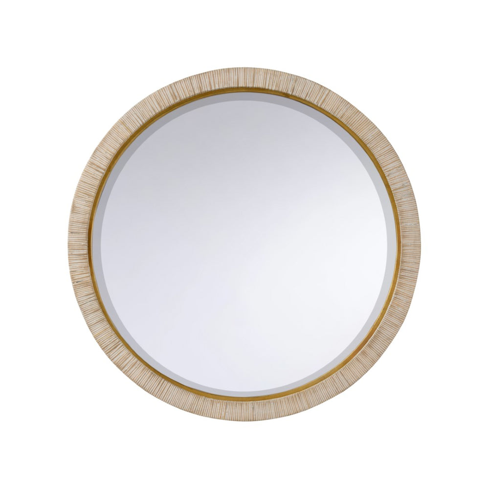 Chelsea House Stately Raffia Round Mirror 39.5" — Hand-Wrapped Natural Frame With Beveled Glass & Gold Trim 370589