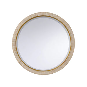 Chelsea House Stately Raffia Round Mirror 39.5" — Hand-Wrapped Natural Frame With Beveled Glass & Gold Trim 370589