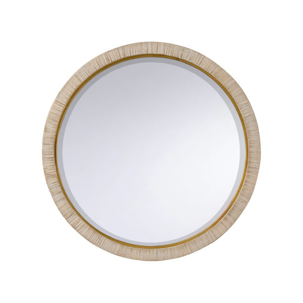 Chelsea House Stately Raffia Round Mirror 39.5" — Hand-Wrapped Natural Frame With Beveled Glass & Gold Trim 370589