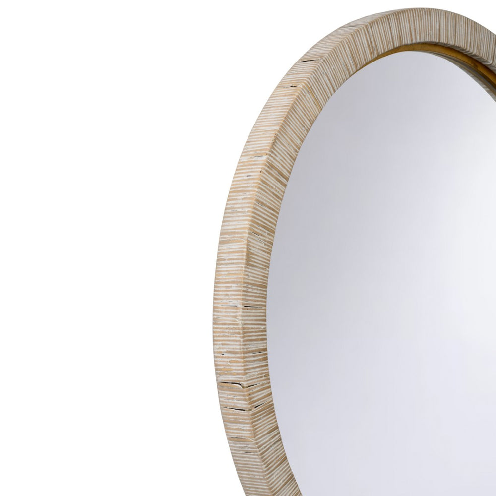 Chelsea House Stately Raffia Round Mirror 39.5" — Hand-Wrapped Natural Frame With Beveled Glass & Gold Trim 370589