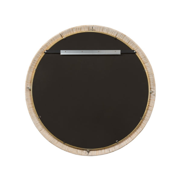 Chelsea House Stately Raffia Round Mirror 39.5" — Hand-Wrapped Natural Frame With Beveled Glass & Gold Trim 370589