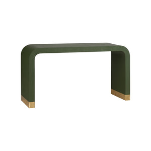 Chelsea House Waterfall Raffia Console In Green With Polished Brass Banded Feet — Sculptural Entryway Statement 370590
