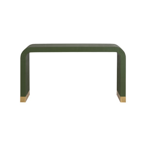 Chelsea House Waterfall Raffia Console In Green With Polished Brass Banded Feet — Sculptural Entryway Statement 370590