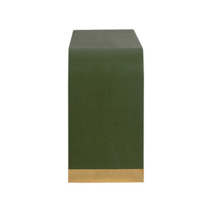 Chelsea House Waterfall Raffia Console In Green With Polished Brass Banded Feet — Sculptural Entryway Statement 370590