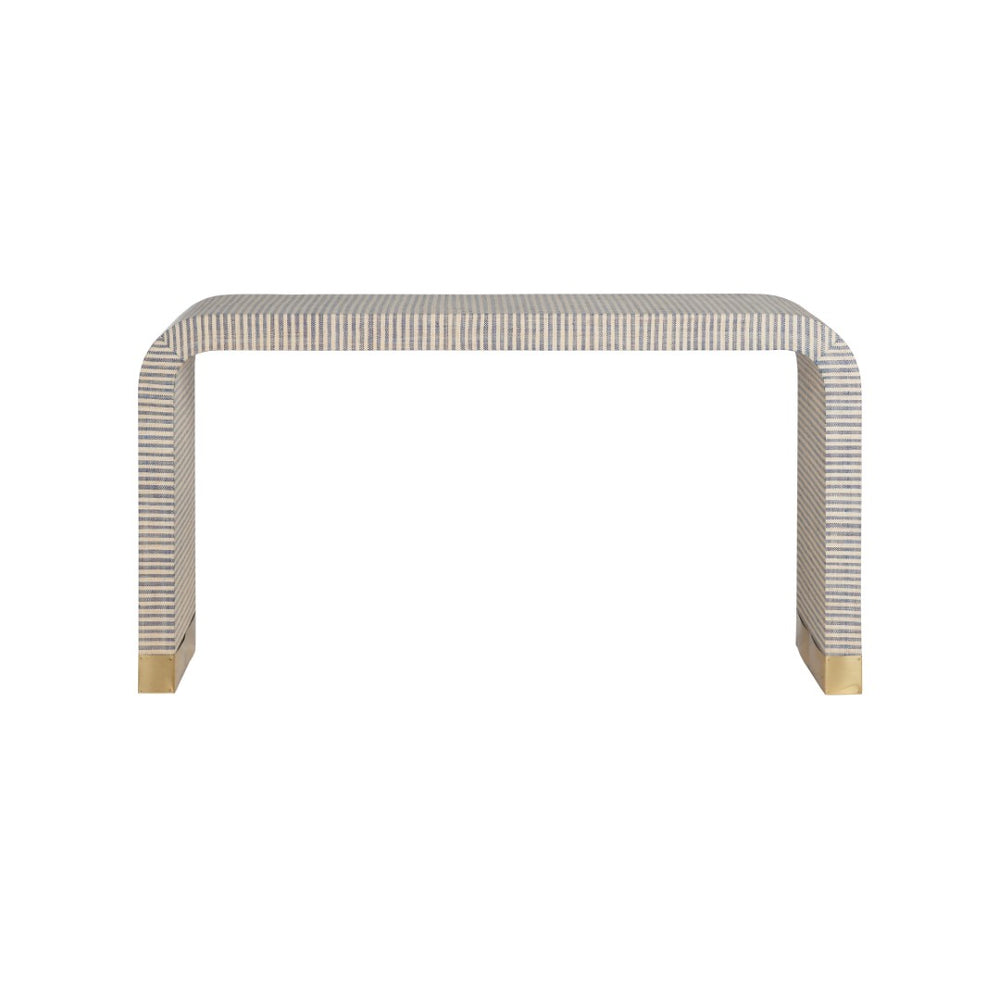 Chelsea House Waterfall Blue-And-White Raffia Console With Polished Brass Feet — Sculptural Entryway Statement 370591