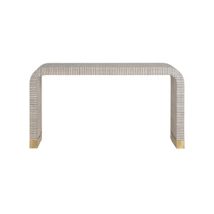 Chelsea House Waterfall Blue-And-White Raffia Console With Polished Brass Feet — Sculptural Entryway Statement 370591