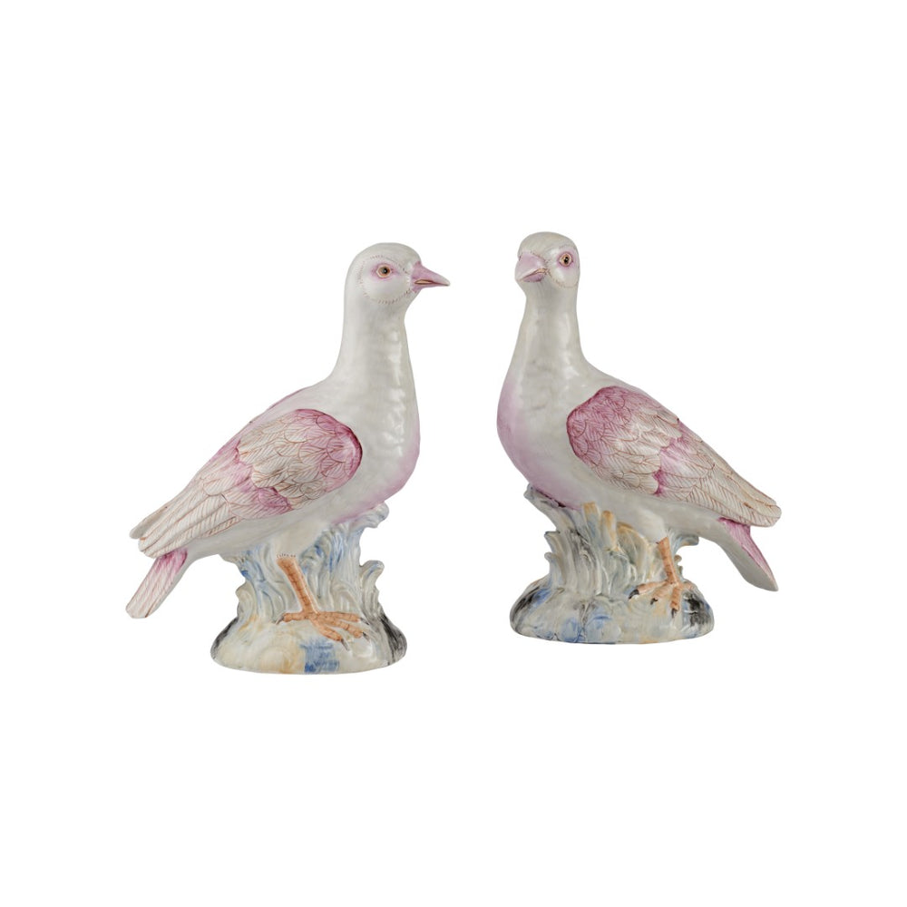 Chelsea House Famille Handpainted Rose Terns Pair — Delicate Famille Rose Porcelain Birds With Floral Detail, 9" Tall 370596