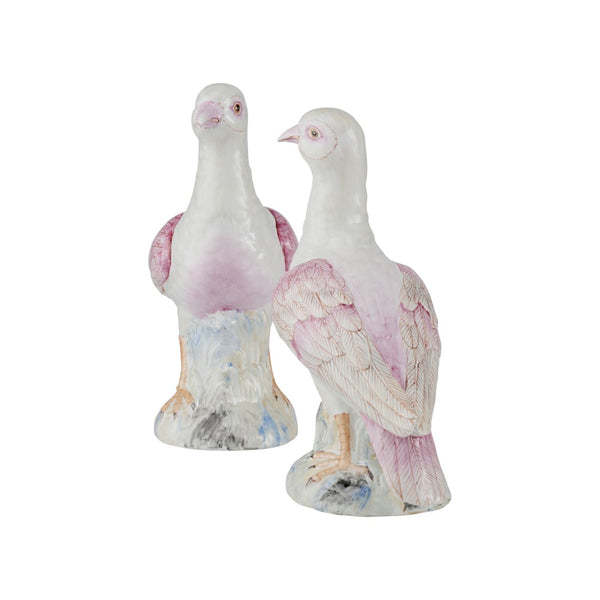 Chelsea House Famille Handpainted Rose Terns Pair — Delicate Famille Rose Porcelain Birds With Floral Detail, 9" Tall 370596