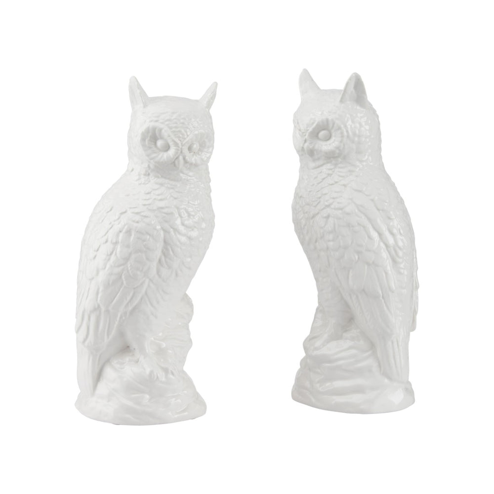 Chelsea House Hoot Ceramic Owl Figurines Pair By Shayla Copas — Glossy White Sculptures For Mantel, Shelf, Desk Decor 370597