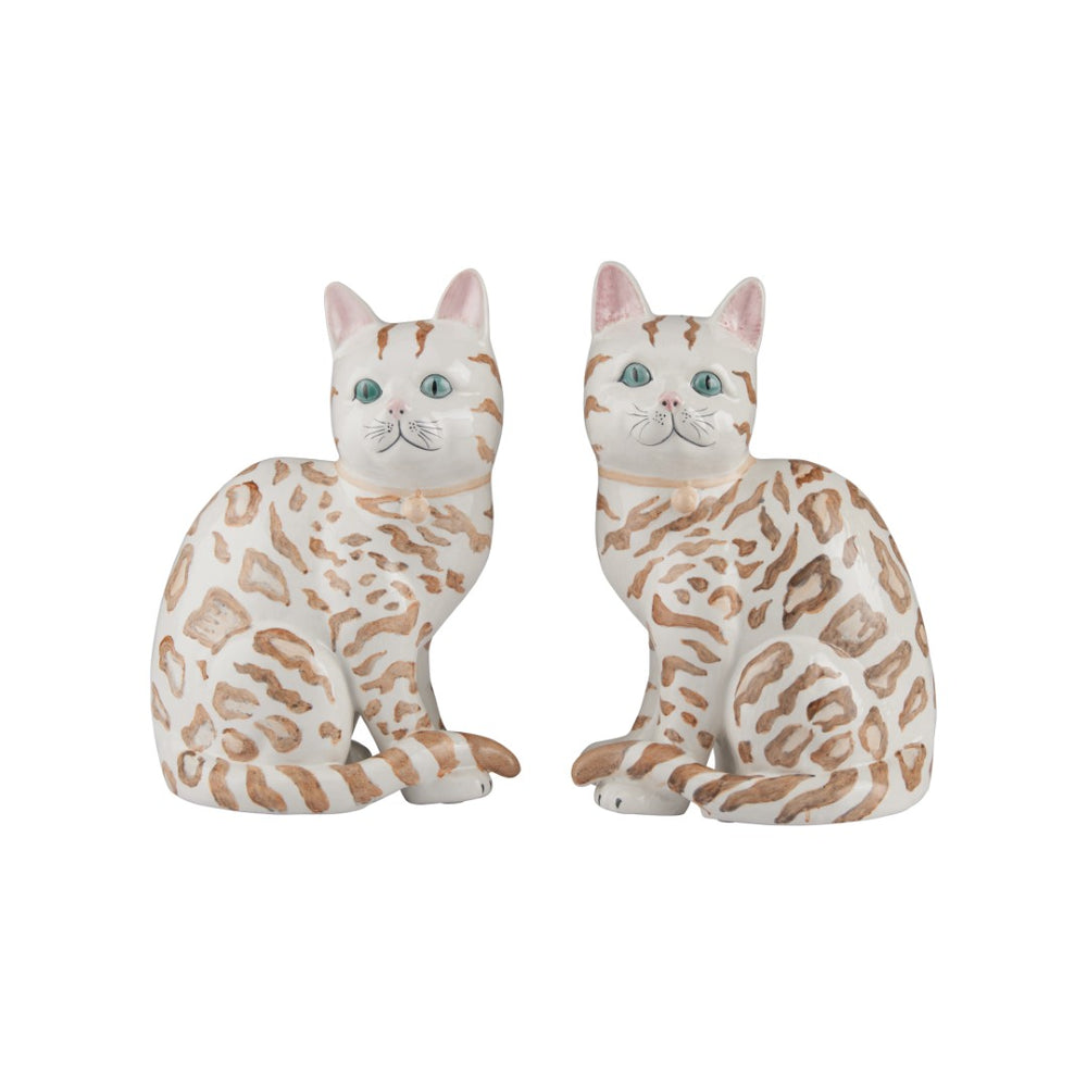 Chelsea House Coco Hand-Painted Bengal Cat Statues Pair — Elegant Ceramic Mantel DéCor, Lifelike Detail, 10"H 370598