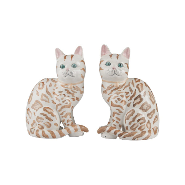 Chelsea House Coco Hand-Painted Bengal Cat Statues Pair — Elegant Ceramic Mantel DéCor, Lifelike Detail, 10"H 370598