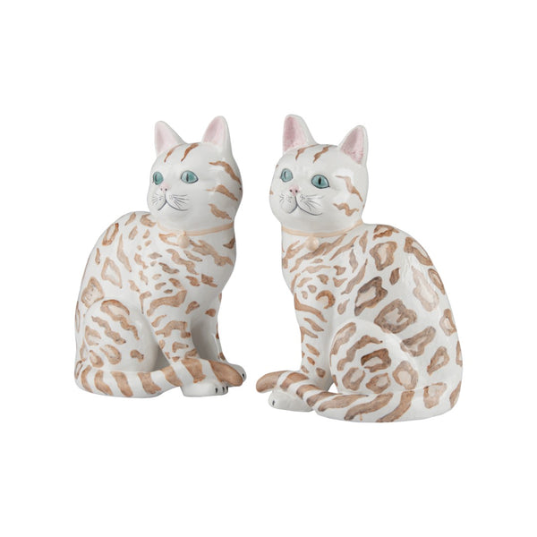 Chelsea House Coco Hand-Painted Bengal Cat Statues Pair — Elegant Ceramic Mantel DéCor, Lifelike Detail, 10"H 370598