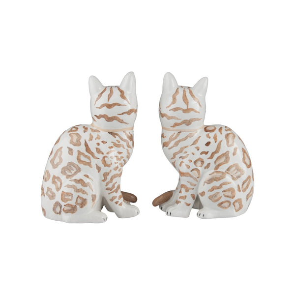 Chelsea House Coco Hand-Painted Bengal Cat Statues Pair — Elegant Ceramic Mantel DéCor, Lifelike Detail, 10"H 370598
